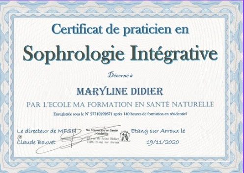 Diplôme sophrologie Maryline Didier
