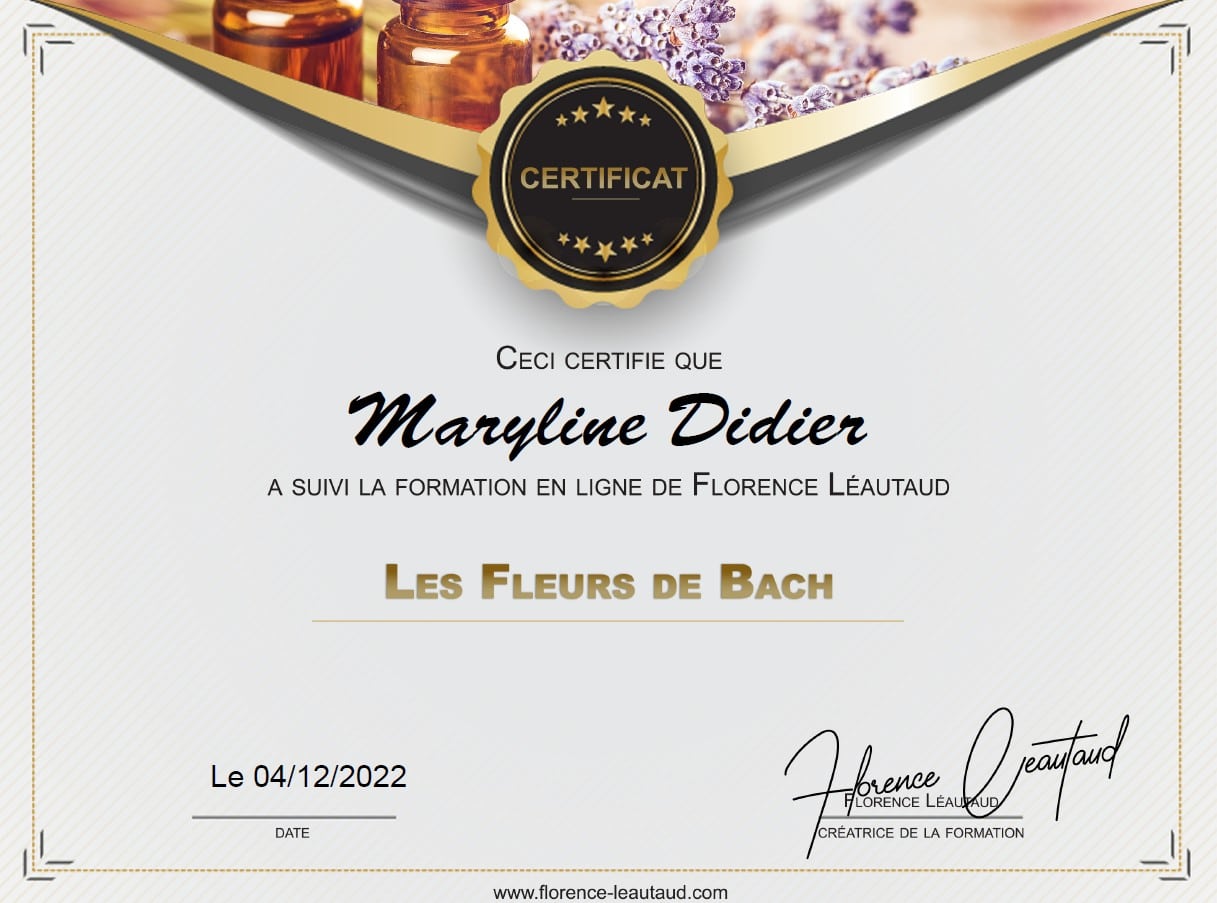 Mes formations et certifications dans le domaine du bien-être - Fleurs de Bach